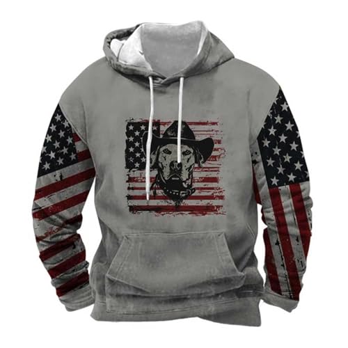 Kapuzenpullover mit amerikanischer Flagge, für Herren, USA-Flagge, Grafik-Kapuzenpullover, Kordelzug, Western-Pullover, Shirts, Tops, große und große Kapuzen-Sweatshirts für Herren, grau, M von Generisch
