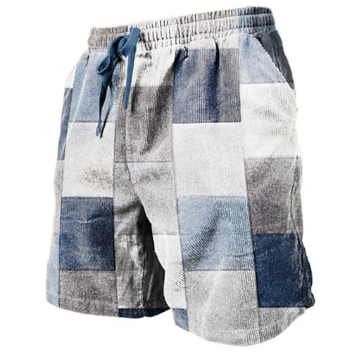 Karierte Herren Shorts Mit Gummizug Sommer Bermuda Shorts High Waist Kurz Hose Regular Fit Sommershorts In Farbblock Leichte & Luftige Strandshorts Boardshorts 2025 Outdoor Sportshorts mit Taschen von Generisch