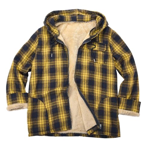 Karierte Jacke Herren Gefüttert - Flanell Winter Thermohemd Teddyfutter Sherpa Hemdjacke Fleecefutter Übergangsjacke Kapuze Mit Fleece Holzfällerhemd Thermohemd Hemd Jacke Outdoor Stehkragen von Generisch