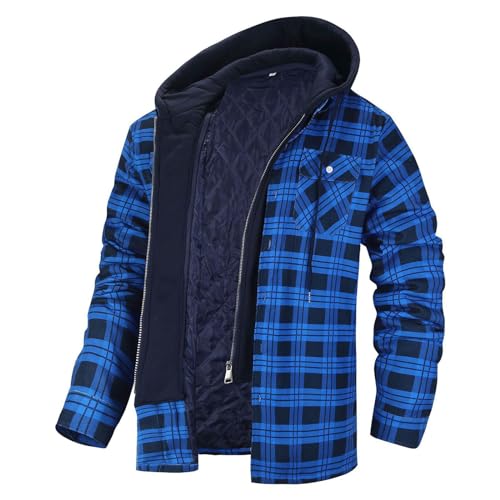 Karierte Jacke Herren Winter Herren Klassische Mit Kapuze Wasserabweisende Winddichte Warm Jacke Lightweight Men's Jacket Transition Herren Jacke Übergangsjacke Hooded Jacket von Generisch