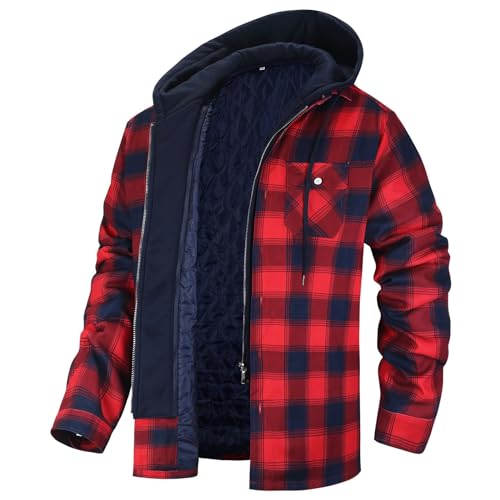 Karierte Jacke Herren Winter Herren Klassische Mit Kapuze Wasserabweisende Winddichte Warm Jacke Lightweight Men's Jacket Transition Herren Jacke Übergangsjacke Hooded Jacket von Generisch