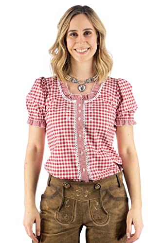 Karierte Trachten Damen Bluse Kurzarm Trachtenbluse Traditionelle, Taillierte Trachten Bluse Mit Stehkragen & Herzknöpfen Hemd Oktoberfest Outfit Für Bayerisches Bierfest Trachtenbluse Damen Kariert von Generisch