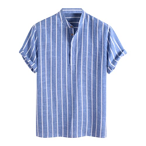 Kariertes Baumwolle Herrenhemd Kurzarm Hemd Casual Revershemd Langarmhemd Regular Fit Freizeithemden Sommerhemd Bügelfrei Businesshemd Faltenfrei Hemden Button-Down Trachtenhemd Oberteile (Blue, L) von Generisch