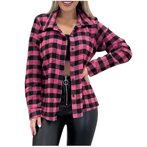 Kariertes Hemd Damen Langarm Casual Bluse Shirt Button-down Karo Hemden Elegant Trachtenbluse Leichte Sommer Hemdjacke Übergangsjacke Shacket Jacke Holzfäller Hemdbluse für Alltag und Oktoberfest von Generisch