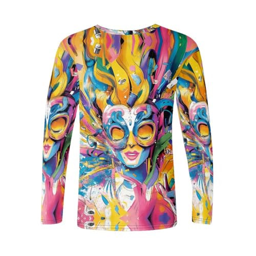 Karneval 3D Digitaldruck Lässiger Trend 3D Langarm T-Shirt Ohrringe Verschiedene Größen (Orange, 2XS) von Generisch