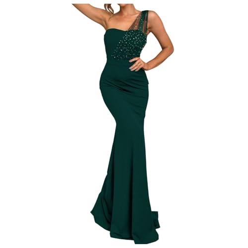 Karneval Abiballkleider für Damen 2024 Einfarbig Lang Ärmellos Schlank Bodycon Abendkleid Maxi Rock Cocktailkleid Weihnachten Kleid Kostüm-Outfits Glitzer Rock Brautkleid Kostümkleid (Green, S) von Generisch