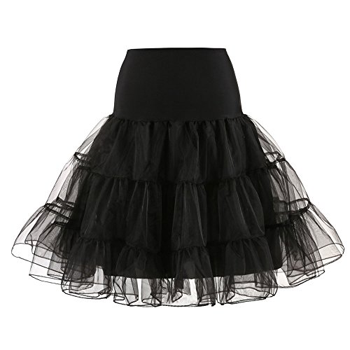 Karneval Kostüm Damen Tüllrock Petticoat Unterrock 80s 80er Jahre Kostüm Party Puffy Tüllrock Tütü Röcke Tüll Reifrock Underskirt für 1950er Rockabilly Kleid Kurz Ballkleid Ballett (Black #2, L) von Generisch