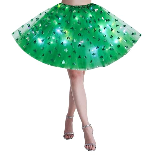 Karneval Kostüm Tüllrock LED Tütü Rock Kurz Damen LED Balletttanz Rock Tanzkleid Ballkleid Glänzend Festliche Unterrock Sexy Netz-LED-Schichtrock LED_Licht Tüllrock Petticoat (3-Green, One Size) von Generisch