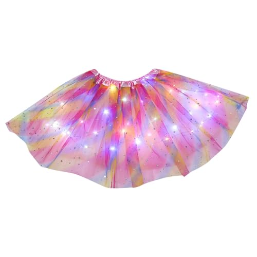 Karneval Kostüm Tüllrock LED Tütü Rock Kurz Damen LED Balletttanz Rock Tanzkleid Ballkleid Glänzend Festliche Unterrock Sexy Netz-LED-Schichtrock LED_Licht Tüllrock Petticoat (5-Hot Pink, One Size) von Generisch