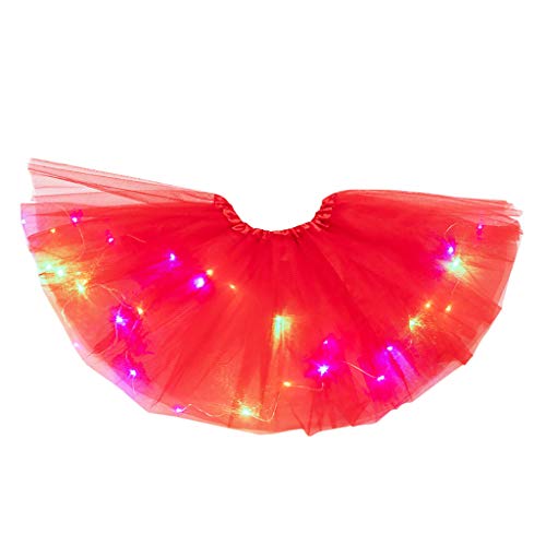 Karneval Kostüm Tüllrock LED Tütü Rock Kurz Damen LED Balletttanz Rock Tanzkleid Ballkleid Glänzend Festliche Unterrock Sexy Netz-LED-Schichtrock LED_Licht Tüllrock Petticoat (A#Red, One Size) von Generisch