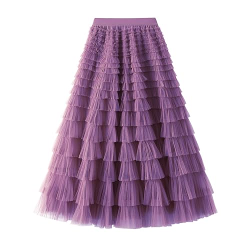 Karneval Kostüm Tüllrock für Damen Faltenrock Lang Elegant Asymmetrisch Mesh Rock Lang Stufenrock Tüll Rock Knielang Tütü Röcke für Karneval Party Hochzeit Fest Freizeit Tüllrock Unterrock Rock von Generisch