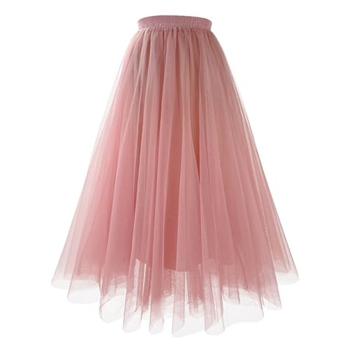 Karneval Tüllrock für Damen Faltenrock Röcke Lang Skater Röcke Midirock Sommerrock Tüllrock Ballett Hochzeit Damen Karneval Kostüm Lang Elegant Knielang Elastisch Hohe Taille Stufendecke Mesh von Generisch