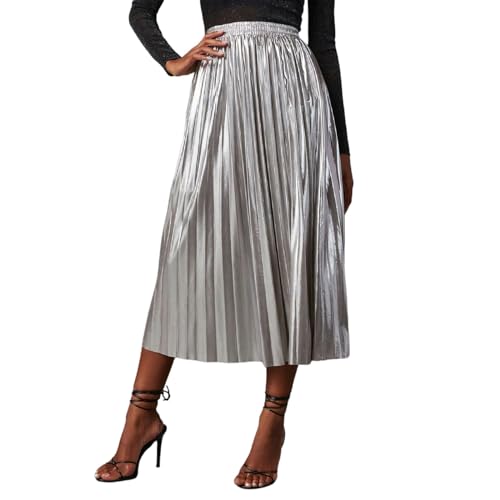 Karnevals Rock Damen Lang A-Linie Plisseerock Maxi Faltenrock Blingbling Damen Tüllrock Lange Pliseerock A-Linie Elastische Taille Midi-Rock Großer Saum Faltenrock von Generisch