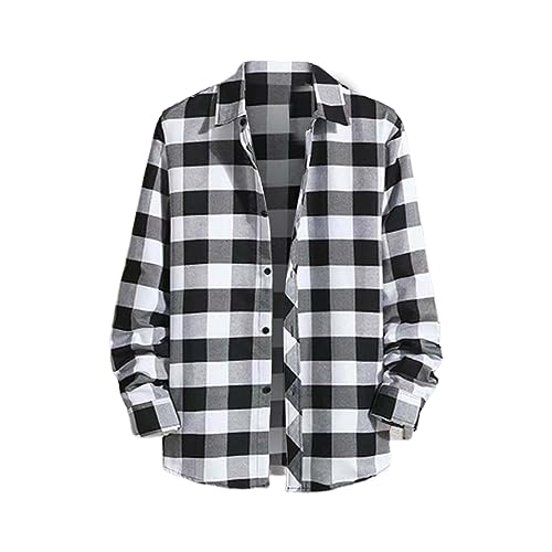 Karohemd Herren Flanell Blau Schwarz Hemd Herren Kariert Langarm Musterhemd Lockeres Große Größen Leinenhemd Kurzarm Hemd Button Down Regular Fit Freizeithemden Sommer Strand Leinen Shirt 2025 von Generisch