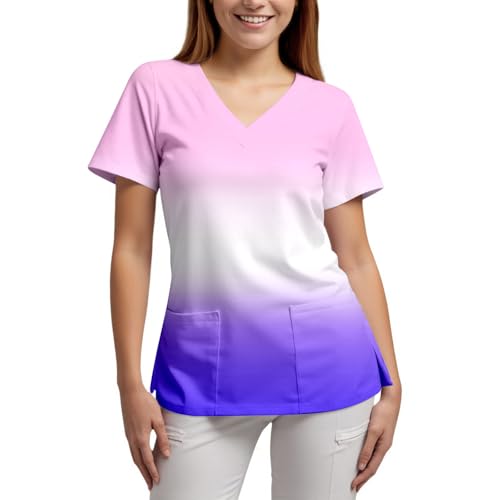 Kasack Damen Weiß Pflege Günstig Berufsbekleidung Oberteile Kurzarm Arbeitskleidung Tshirt Mit V-Ausschnitt Medizinische Uniform Krankenschwester Kostüm S-XXL Schlupfkasack von Generisch