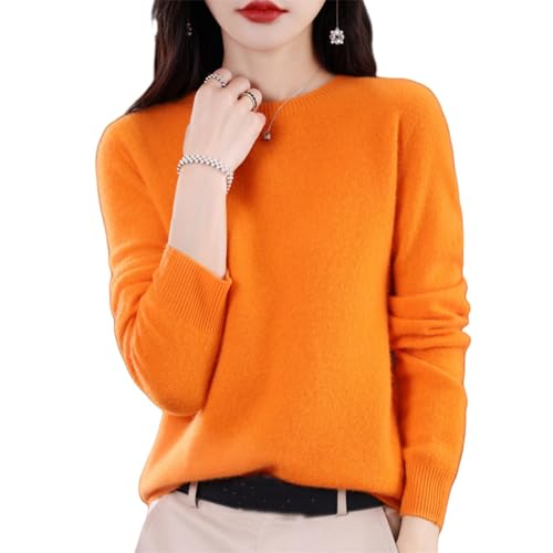 Kaschmir-Pullover für Damen, 100 % Kaschmir, Rundhalsausschnitt, weicher Langarm-Pullover, Damen-Pullover aus 100 % Merinowolle, Orange, XXL von Generisch