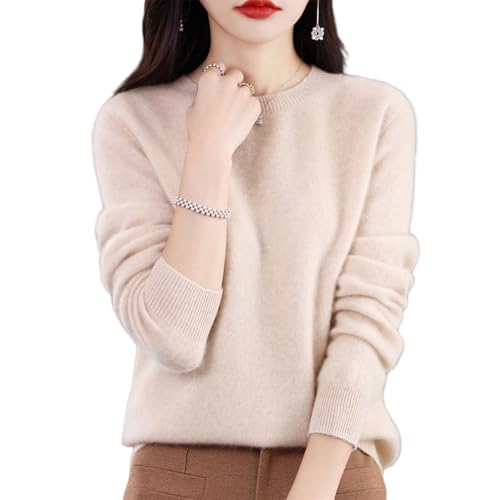 Kaschmir-Pullover für Damen, 100 % Kaschmir, Rundhalsausschnitt, weicher Langarm-Pullover, Damen-Pullover aus 100 % Merinowolle, beige, M Kaschmir-Pullover für Damen, 100 % Kaschmir, Rundhalsausschnitt, weicher Langarm-Pullover, Damen-Pullover aus 100 % Merinowolle, beige, M von Generisch