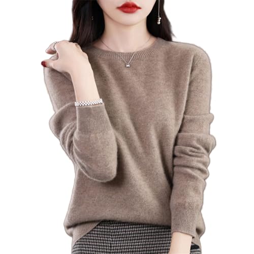 Kaschmir-Pullover für Damen, 100 % Kaschmir, Rundhalsausschnitt, weicher Langarm-Pullover, Damen-Pullover aus 100 % Merinowolle, camel, M von Generisch