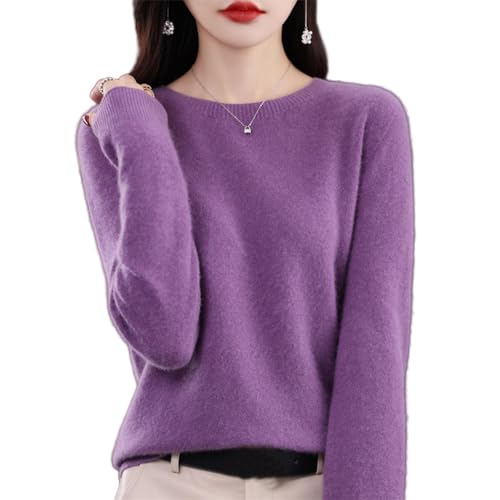 Kaschmir-Pullover für Damen, 100 % Kaschmir, Rundhalsausschnitt, weicher Langarm-Pullover, Damen-Pullover aus 100 % Merinowolle, dunkelviolett, M von Generisch