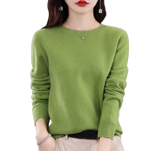 Kaschmir-Pullover für Damen, 100 % Kaschmir, Rundhalsausschnitt, weicher Langarm-Pullover, Damen-Pullover aus 100 % Merinowolle, lichtgrün, M von Generisch