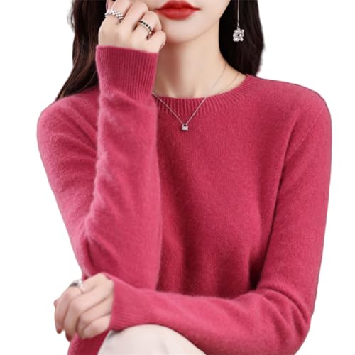 Kaschmir-Pullover für Damen, 100 % Kaschmir, Rundhalsausschnitt, weicher Langarm-Pullover, Damen-Pullover aus 100 % Merinowolle, rosarot, XXL von Generisch