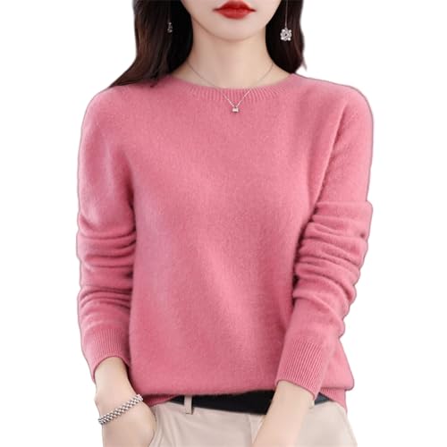 Kaschmir-Pullover für Damen, 100 % Kaschmir, Rundhalsausschnitt, weicher Langarm-Pullover, Damen-Pullover aus 100 % Merinowolle, rose, M von Generisch