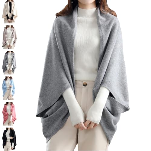 Kaschmir-Strickjacke, warm, Doppelzweck, Schal, Strickjacke, warm, leicht, für Damen, grau, Einheitsgröße von Generisch