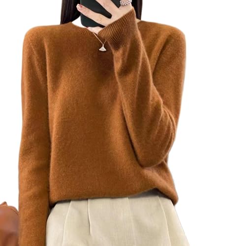Kaschmirpullover für Damen, weiche Wolloberteile mit Langen Ärmeln und Stehkragen, Schlichter Strickpullover (Brown,L) von Generisch