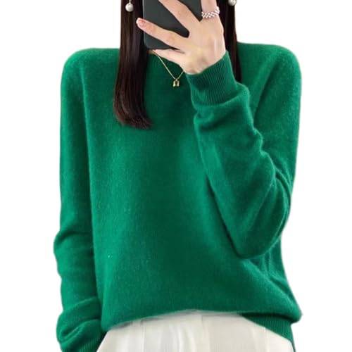 Kaschmirpullover für Damen, weiche Wolloberteile mit Langen Ärmeln und Stehkragen, Schlichter Strickpullover (Emerald Green,M) von Generisch