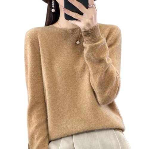Kaschmirpullover für Damen, weiche Wolloberteile mit Langen Ärmeln und Stehkragen, Schlichter Strickpullover (Golden Camel,L) von Generisch