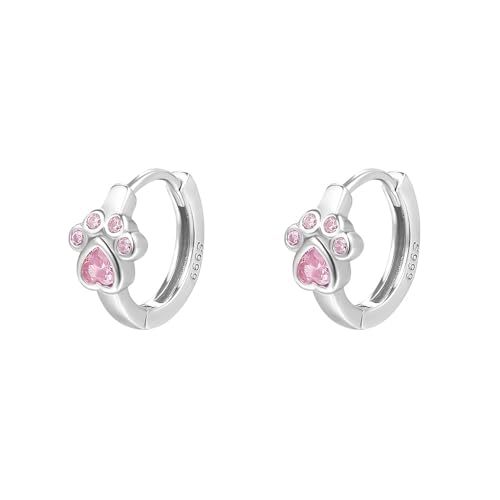 Katzenpfote Ohrstecker für Damen 999 reines Silber mit rosa Zirkon Steinen (Rosa) von Generisch