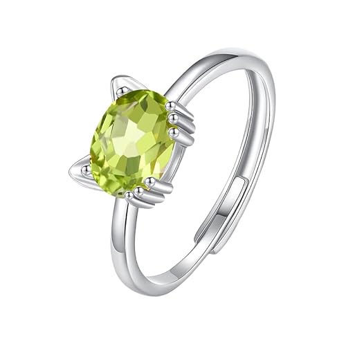 Katzenring Aus 925Er Sterlingsilber Für Damen Und Mädchen, Natürlicher Edelstein, Ovaler Kristallring, Verstellbar, Süße Tiere, Dünner Fingerring, Schmuck, Geschenk Für Tierliebhaber, Peridot von Generisch