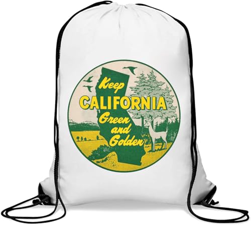 Keep California Green and Golden Vintage Poster Gym Sack Casual Drawstring Bag White von Generisch