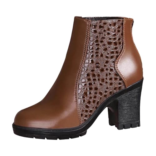 Keilabsatz Damenstiefel Plateauabsatz Boots Damen Leder Stiefeletten Chelsea Schlupf Kniehohe Stiefel mit Absatz Elastische Ferse breite Wade von Generisch