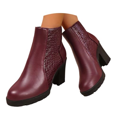 Keilabsatz Damenstiefel Plateauabsatz Boots Damen Leder Stiefeletten Chelsea Schlupf Kniehohe Stiefel mit Absatz Elastische Ferse breite Wade von Generisch