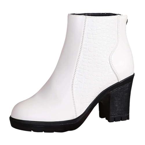 Keilabsatz Damenstiefel Plateauabsatz Boots Damen Leder Stiefeletten Chelsea Schlupf Kniehohe Stiefel mit Absatz Elastische Ferse breite Wade von Generisch