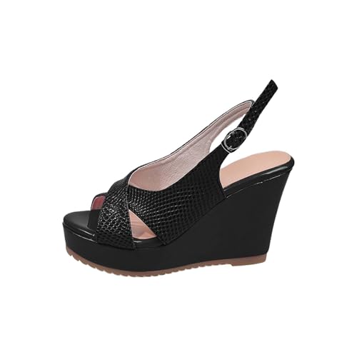 Keilabsatz Fischmaulsandalen für 2025 europäische und amerikanische EIN-Wort-Schnalle Dicker High Heel Sandalen Damen Schuhe Schwarz 41 (Black, 41) von Generisch