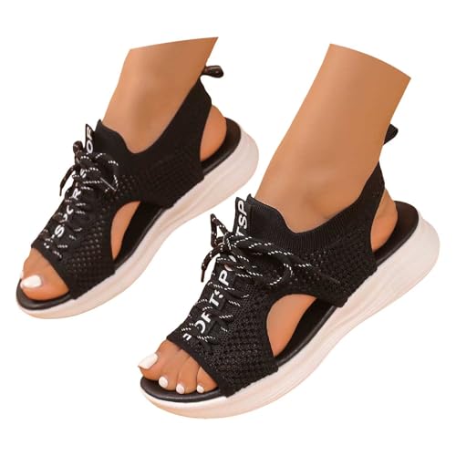 Keilabsatz Sandalen Damen Schwarz - Bohemia Kreuzgurte Freizeitschuhe Schlupfsandalen Orthopädische Peeptoes Keilabsätze Slip on Zehenbereich Strand Knöchelriemen Modische von Generisch