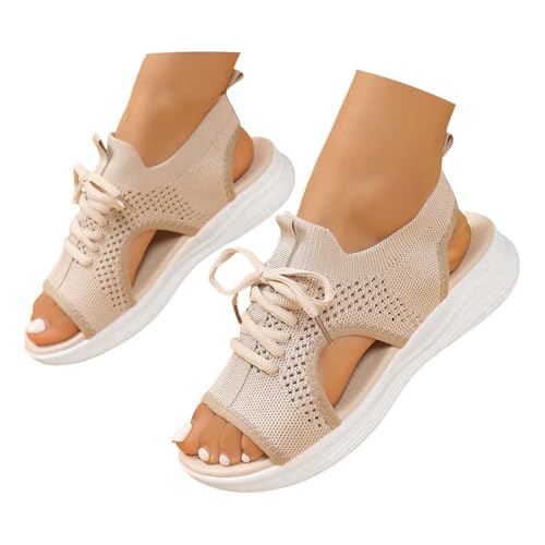 Keilabsatz Schuhe Damen Sommer - Modische Orthopädische Slingback Strand Bequeme Bohemia Freizeitschuhe Knöchelriemen Peeptoes Keilabsätze Schlupfsandalen Kreuzgurte von Generisch