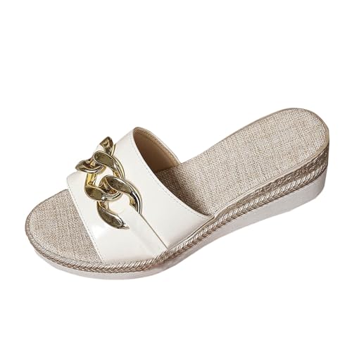 Keilsandalen Damen Sommer Freizeit Slipper Elegant Badelatschen Pantoletten Pantoffeln Schlappen Plateau Leichte Hausschuhe Strand Slides Original Wolkenschuhe Badeschlappen Pelzrutschen Sandalen von Generisch