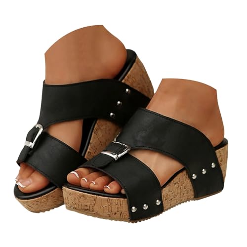 Keilsandalen zum Hineinschlüpfen für Damen, offener Zehenbereich, Kork, Plateau-Sandalen, bequeme Strand-Sandalen, elegante Sommerabsatz-Pantoletten, schwarz 1, 37 EU Keilsandalen zum Hineinschlüpfen für Damen, offener Zehenbereich, Kork, Plateau-Sandalen, bequeme Strand-Sandalen, elegante Sommerabsatz-Pantoletten, schwarz 1, 37 EU von Generisch