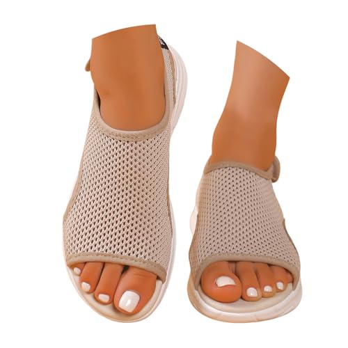 Keilsandaletten Damen Leder - Modische Offener Peeptoes Kreuzgurte Strand Orthopädische Bequeme Zehenbereich Slingback Knöchelriemen Schlupfsandalen Freizeitschuhe Keilabsätze von Generisch
