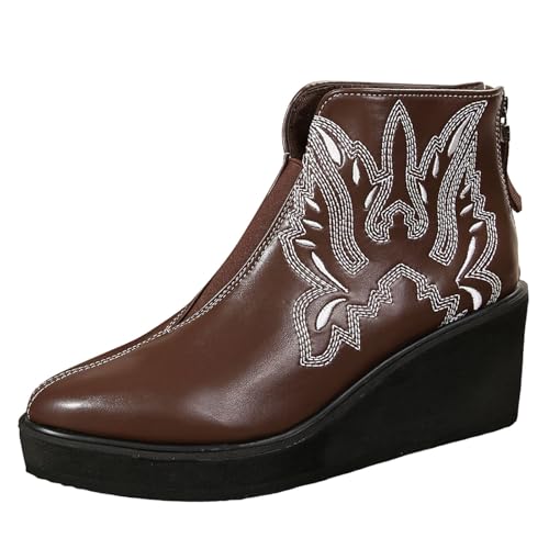 Keilstiefeletten Damen Kurzstiefeletten mit Zipper Schlupfstiefel Spitz Zehen Ankle Boots Keilabsatz Plateausohle Modisch Pumps Hohe Absätze Halbstiefel Herbst Winter von Generisch