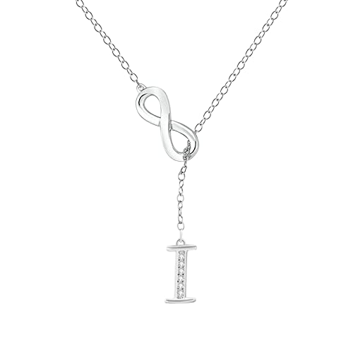 Kette Damen 8-förmige Quasse-Silber-Anfangskette für Frauen Silber-Halsketten für Frauen A-Z-26-Buchstaben-Anfangskette für jugendlich Junge Mädchen Bremskeil Anhänger (I, One Size) von Generisch