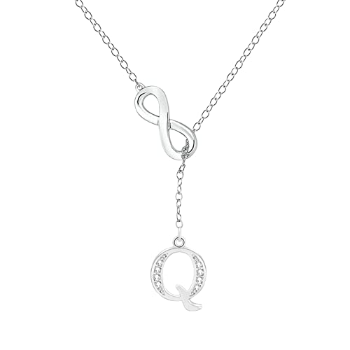 Kette Damen 8-förmige Quasse-Silber-Anfangskette für Frauen Silber-Halsketten für Frauen A-Z-26-Buchstaben-Anfangskette für jugendlich Junge Mädchen Bremskeil Anhänger (Q, One Size) von Generisch