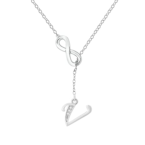 Kette Damen 8-förmige Quasse-Silber-Anfangskette für Frauen Silber-Halsketten für Frauen A-Z-26-Buchstaben-Anfangskette für jugendlich Junge Mädchen Bremskeil Anhänger (V, One Size) von Generisch