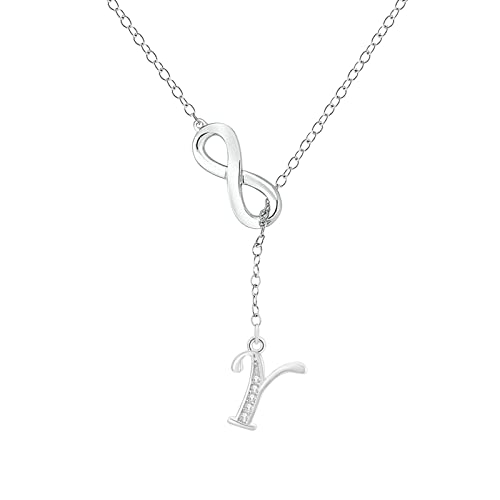 Kette Damen 8-förmige Quasse-Silber-Anfangskette für Frauen Silber-Halsketten für Frauen A-Z-26-Buchstaben-Anfangskette für jugendlich Junge Mädchen Bremskeil Anhänger (Y, One Size) von Generisch