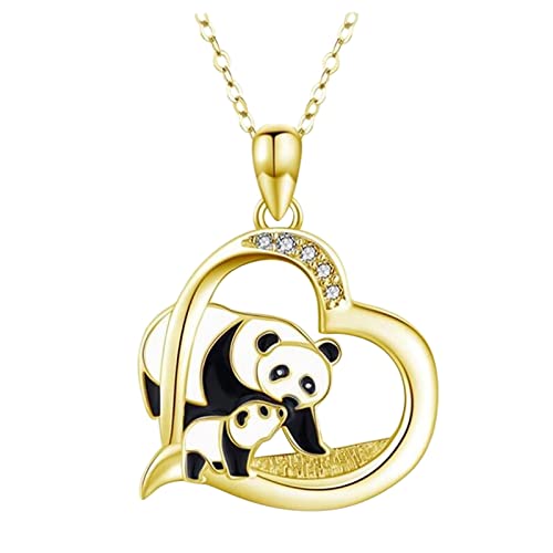 Kette Damen Geschenke Für Sie Herzkette Ketten Mode Liebesschmuck Anhänger Pandas Schlüsselbein Kette Herz Kette weibliche Pandas Halsketten & Anhänger Ketten Mit Gravur Silber (Gold, One Size) von Generisch