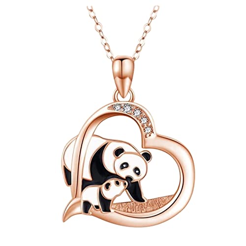 Kette Damen Geschenke Für Sie Herzkette Ketten Mode Liebesschmuck Anhänger Pandas Schlüsselbein Kette Herz Kette weibliche Pandas Halsketten & Anhänger Ketten Mit Gravur Silber (Rose Gold, One Size) von Generisch
