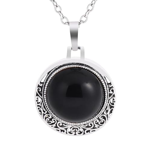 Kette Mit Stein, Verstellbare Kette, Modischer Natürlicher Edelstein, Kristall, Runde Perlen, Spitzen-Anhänger, Halskette, Energieschmuck Für Männer Und Frauen, Obsidian von Generisch